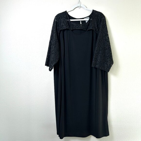 Catherines Shift Dress Size 3X Black Lace Elbow Sleeve Pullover Button Party - Picture 1 of 9